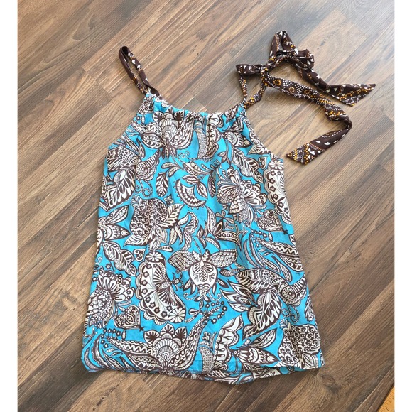 Trina Turk Silk Blend Paisley Halter Tank Top Blue Brown‎ White Size S Boho chic - Picture 3 of 8